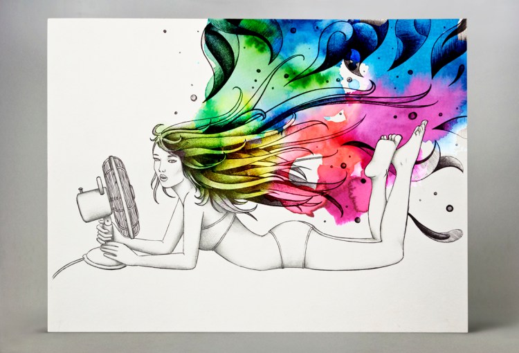 Formato: 30×23 cm su carta; penna a sfera nera + acquerello digitale.