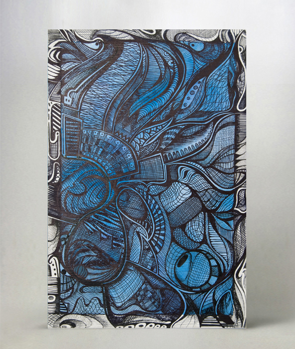 Formato: 20x30 cm su cartoncino telato; colori acrilici e marker nero.