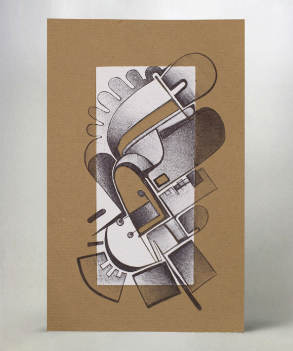 carta da acquerello e carta da pacchi; penna a sfera nera.